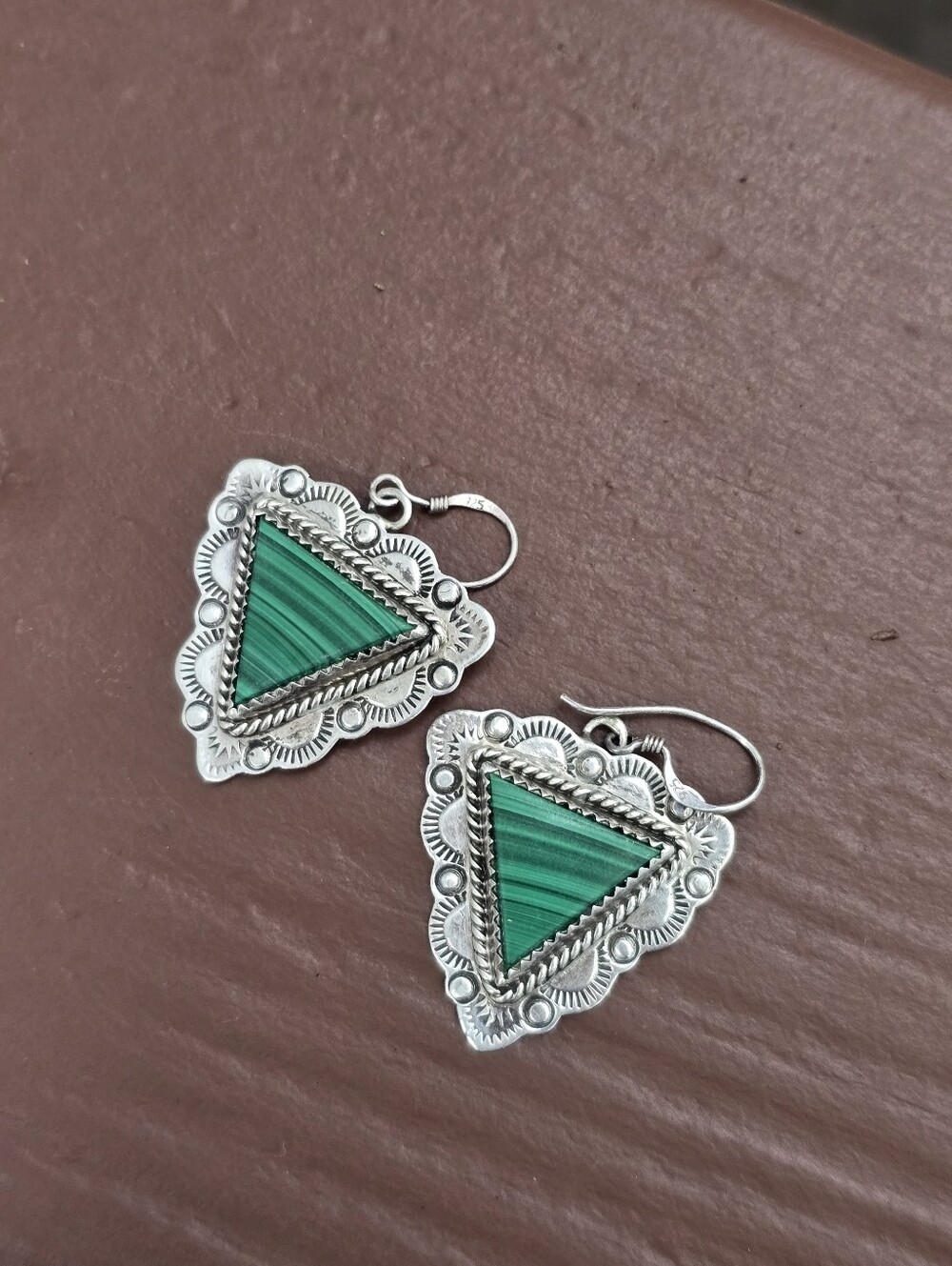 Sterling Silver Malachite Dangle Drop Earrings By P.A Smith